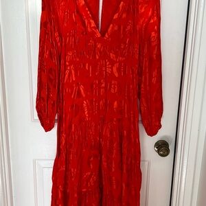 Farm Rio x Anthropologie Long-Sleeve V-Neck Jacquard Maxi Dress